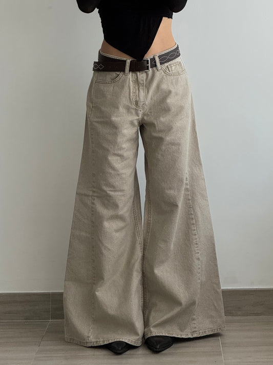 Beige Grey Flare Jeans