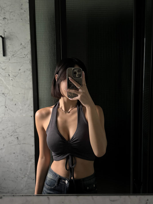[ BEST ! ] Padded Ribbon Halterneck top