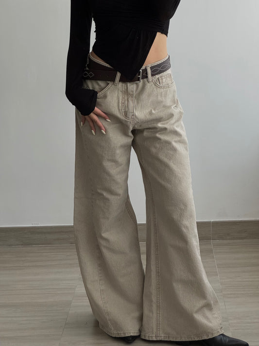 Beige Grey Flare Jeans