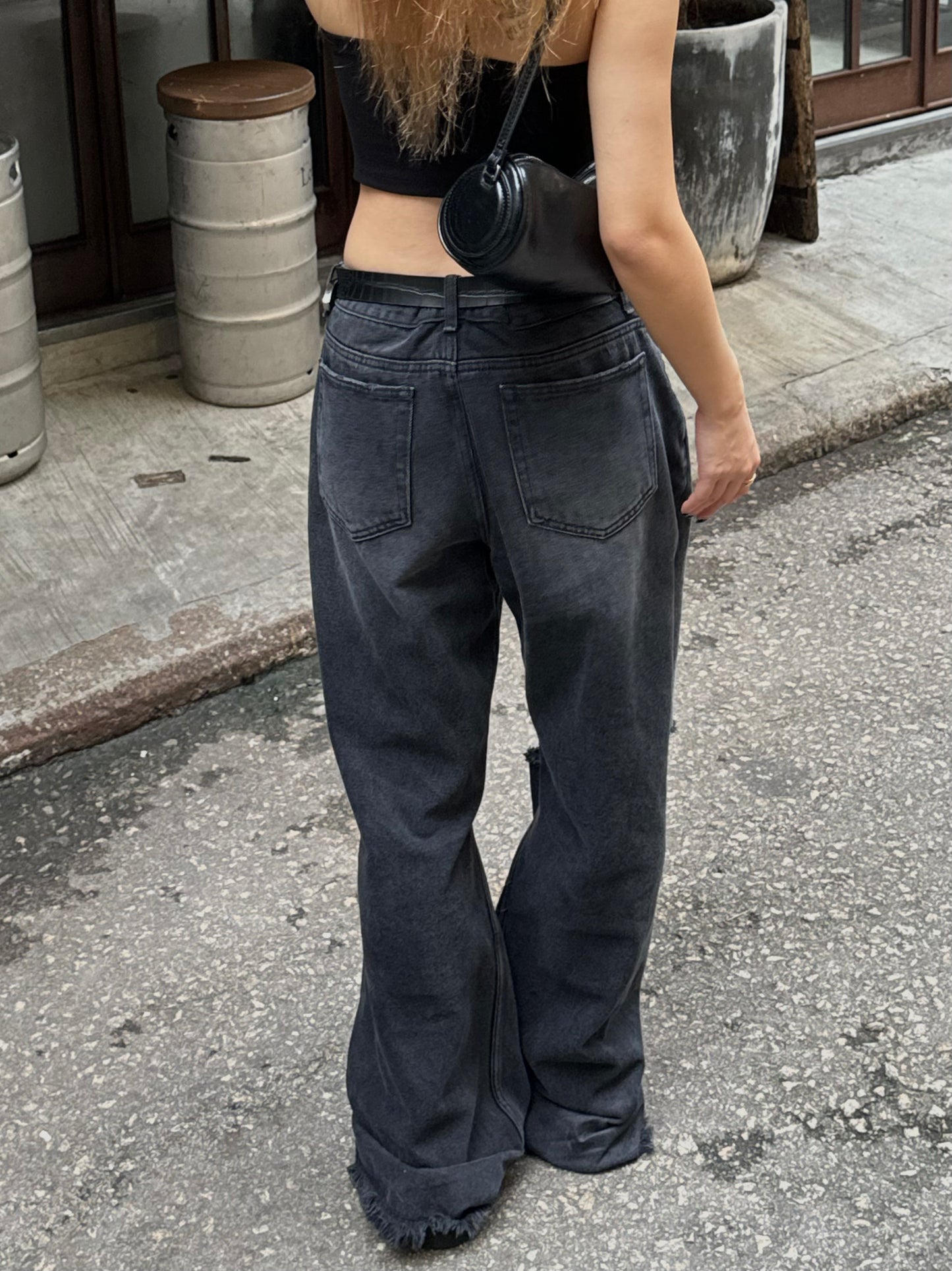 UNISEX Loose fit wide leg ripped jeans