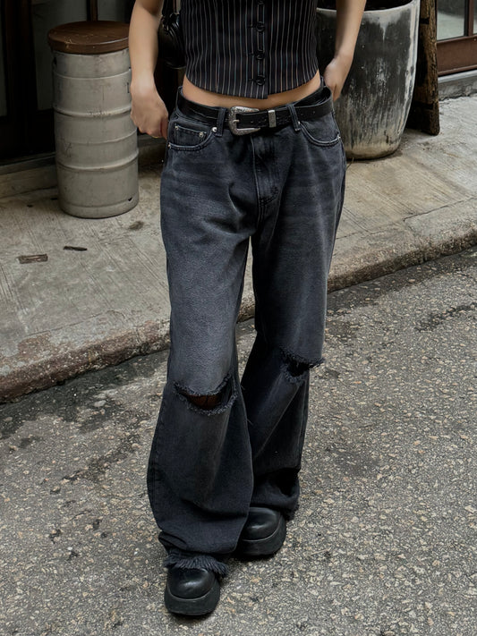 UNISEX Loose fit wide leg ripped jeans