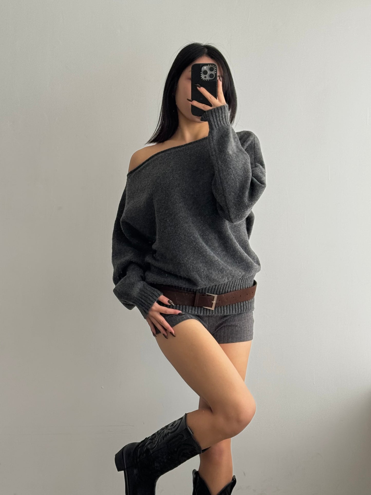 [ BEST ! ] One Shoulder Knit Top